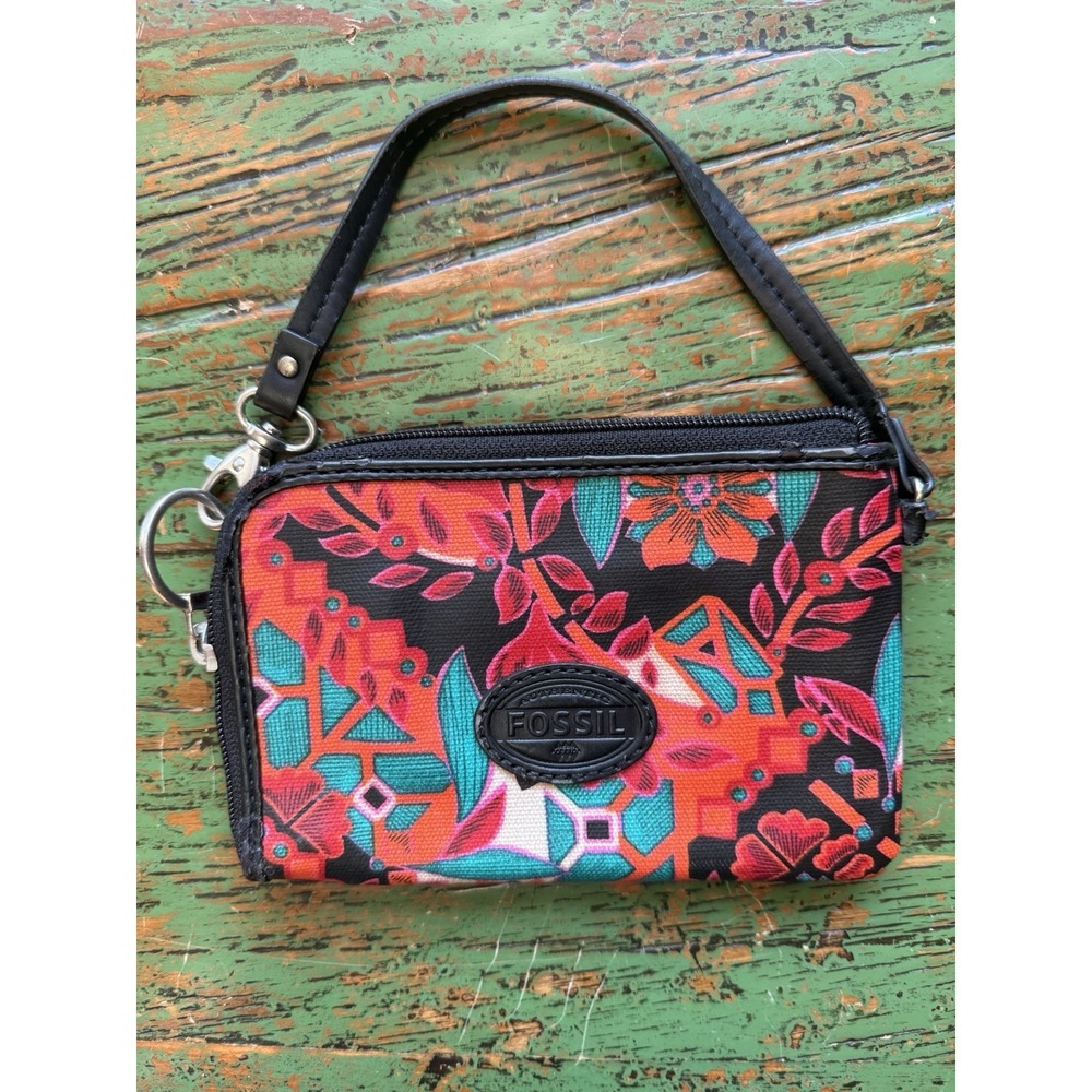 FOSSIL‎ Floral KEYPER Wristlet Wallet With Strap